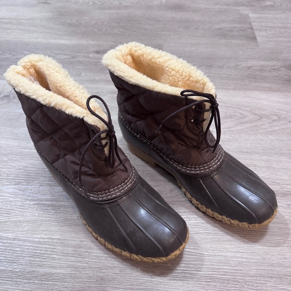 L. L. Bean Boots Brown Quilted Shearling Short Winter Snow Rain Women’s 10 - Picture 2 of 8